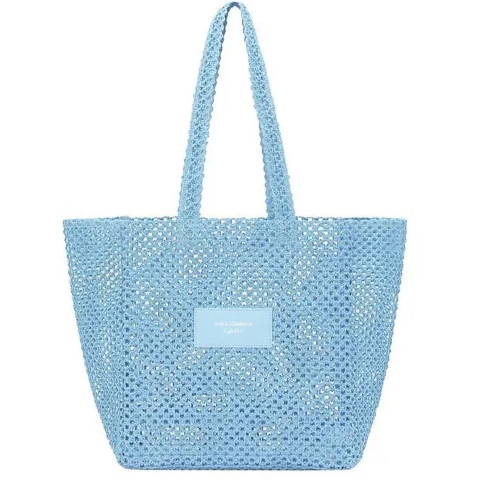 Dolce Gabbana Light Blue Summer Woven Tote Bag NEW